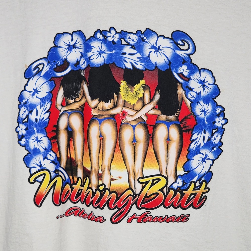 Vtg Fruit of the Loom Men's T-Shirt XL White  Nothing Butt Aloha Hawaii Tee READ